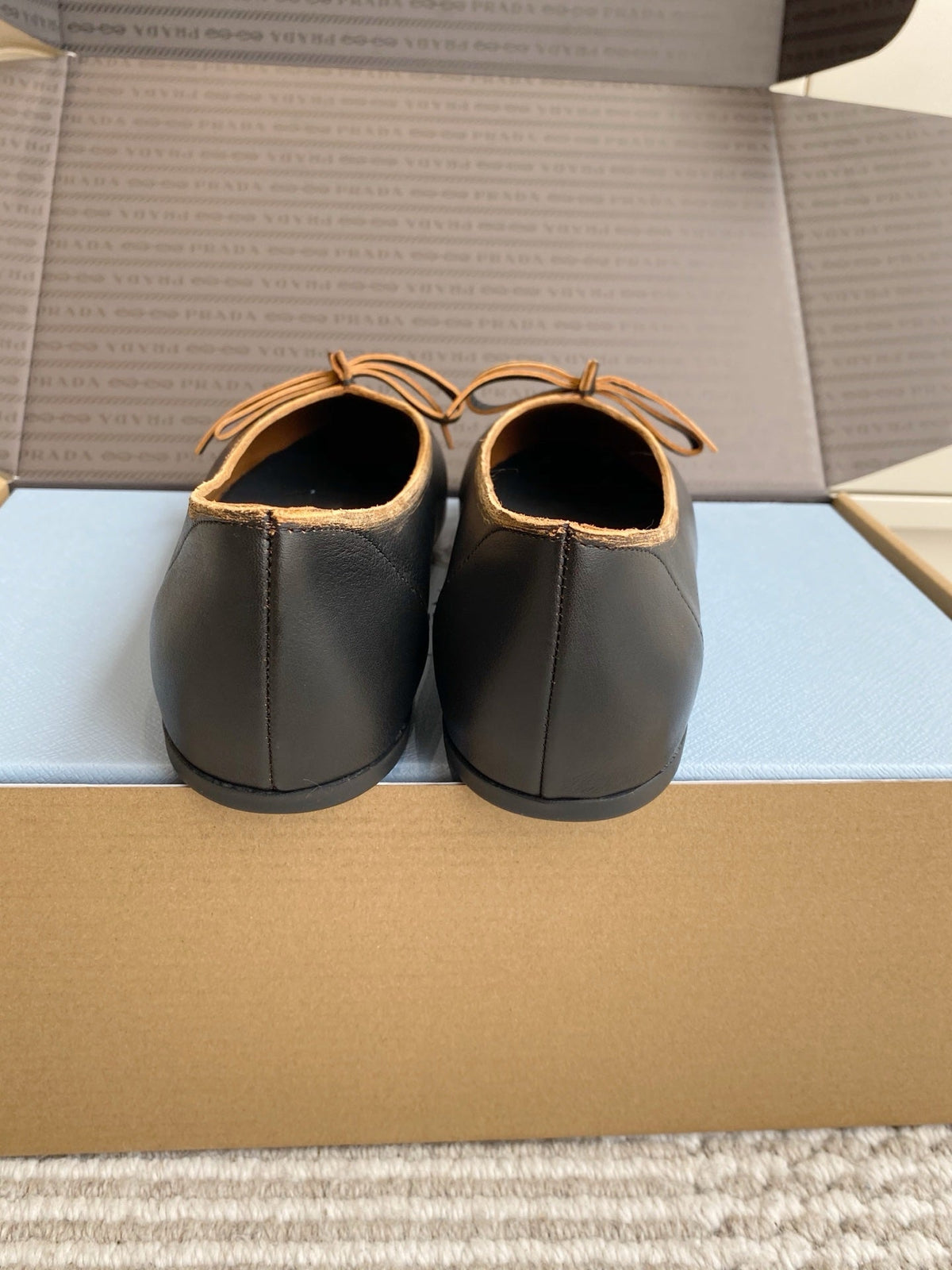 Prada 26s Antiqued Ballerinas Chalk Black Lambskin 859008