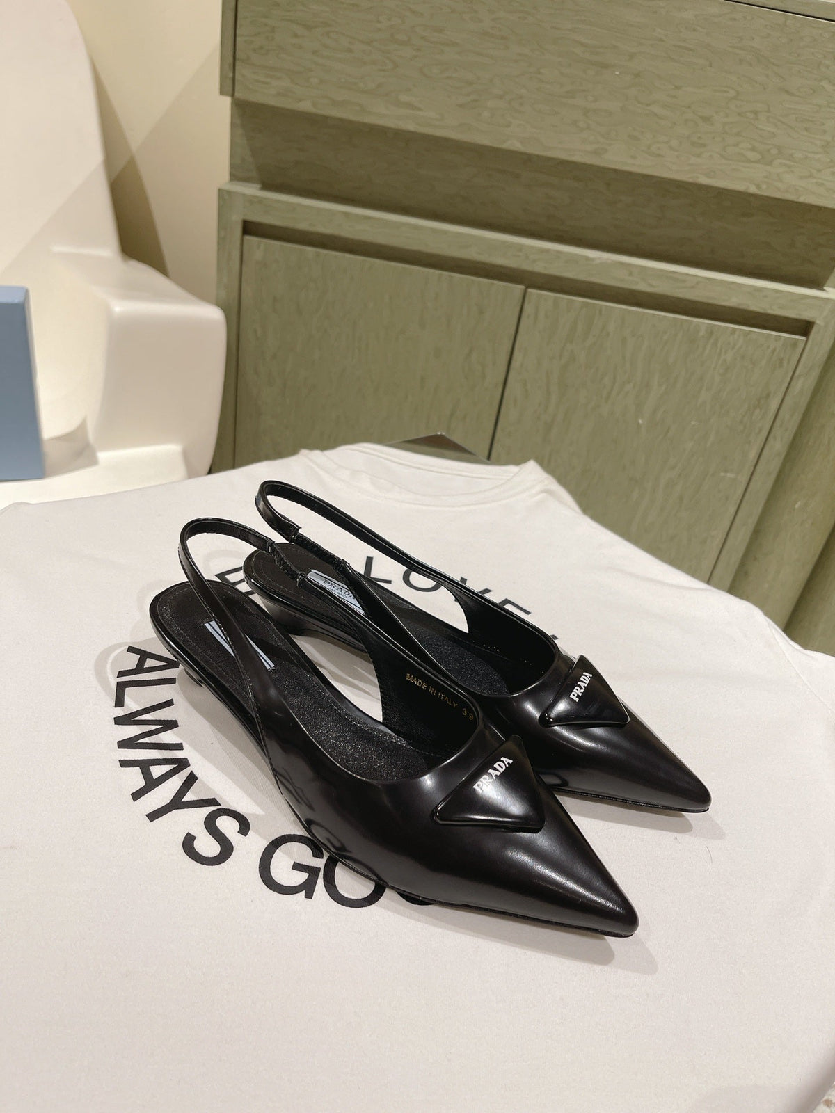 PRA 24ss Sling Back 30mm Black Patent Leather 449687
