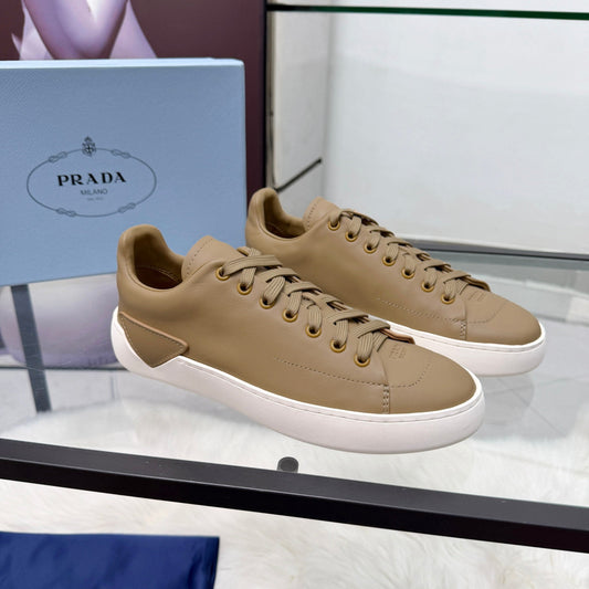 Prada 26s Court Sneakers Taupe Leather 838036