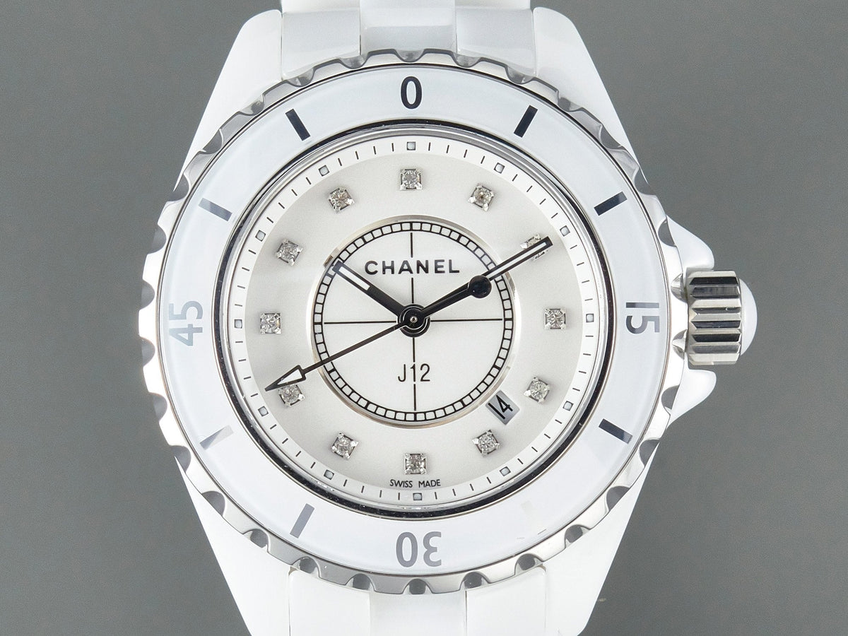 J12 Date Quartz White Ceramic Diamond Numerals White Dial