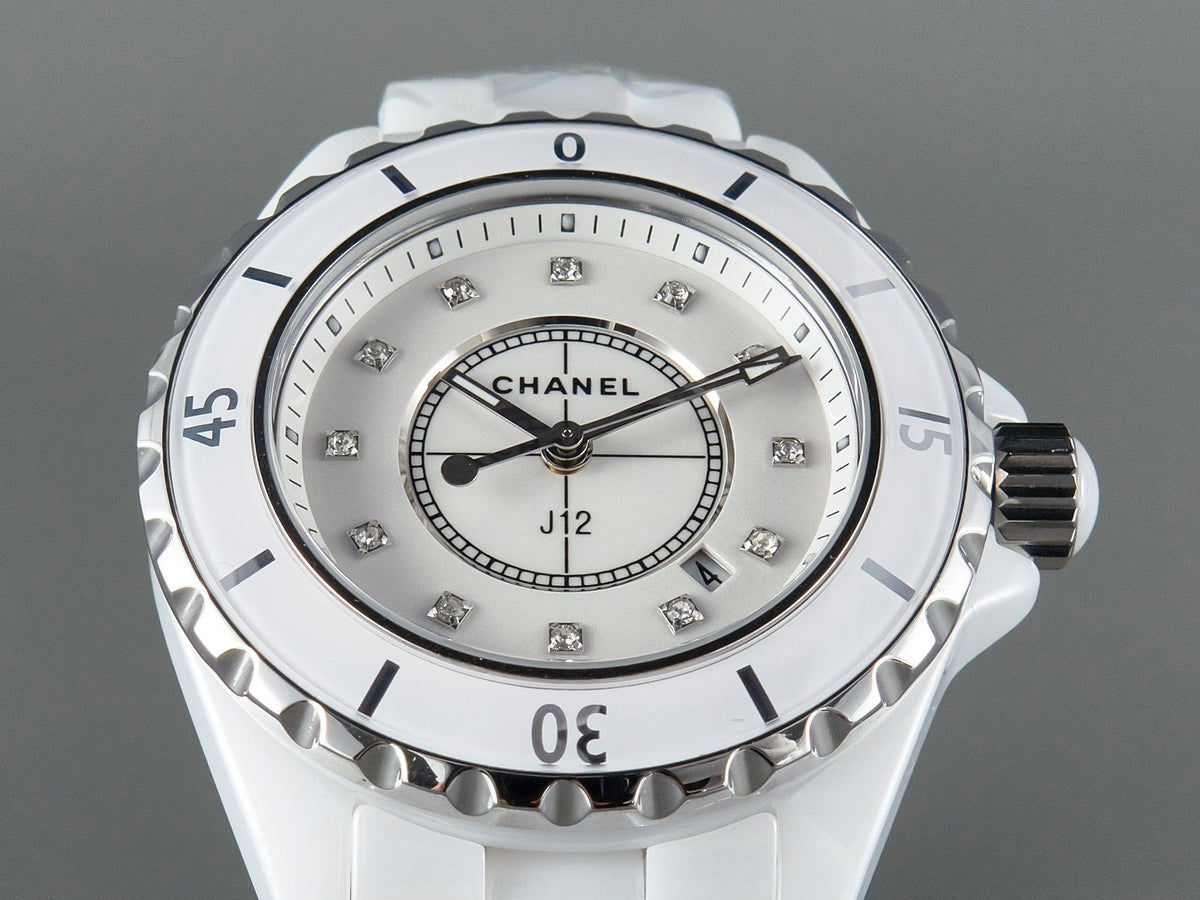 J12 Date Quartz White Ceramic Diamond Numerals White Dial