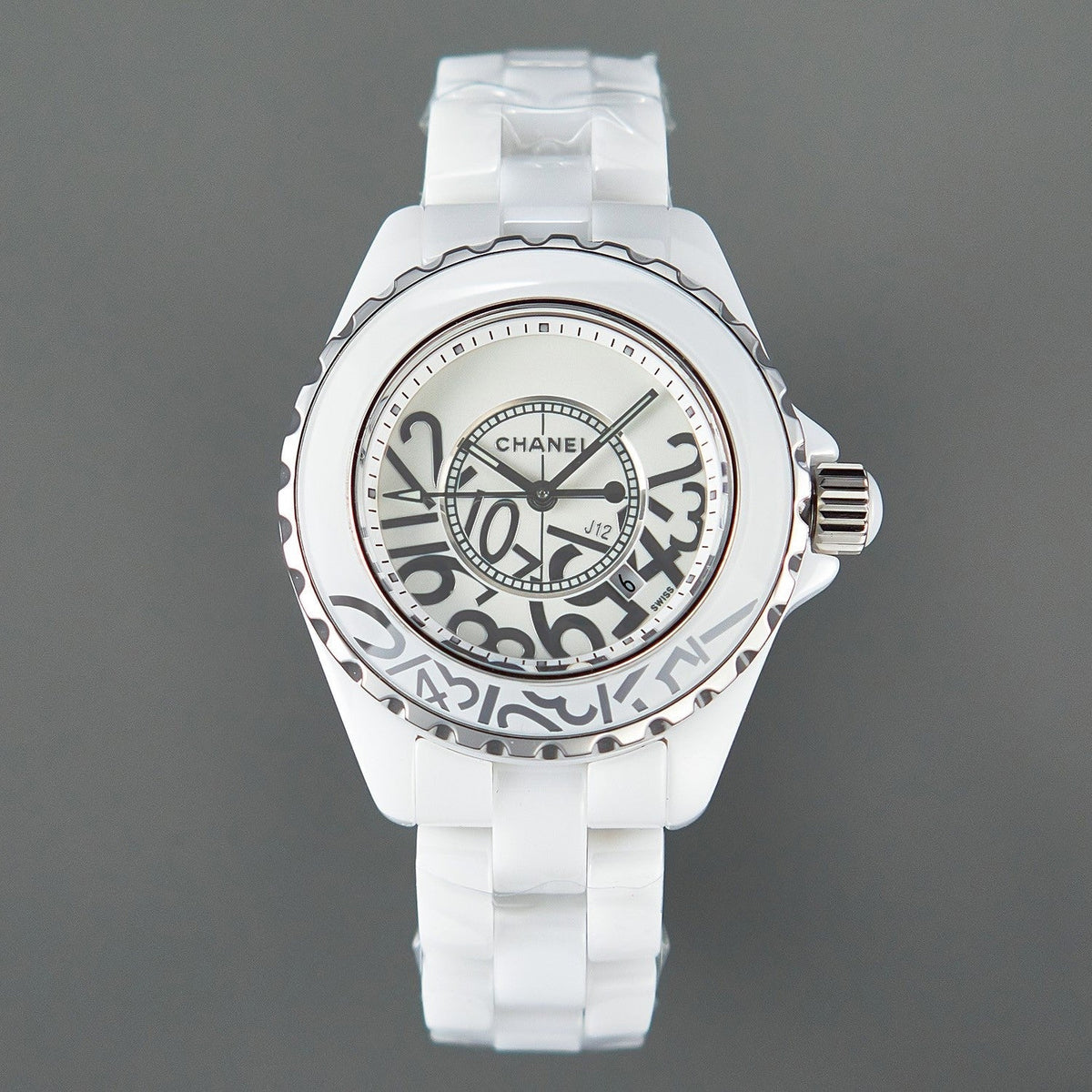 J12 Date Quartz White Ceramic Stainless Graffiti Limited