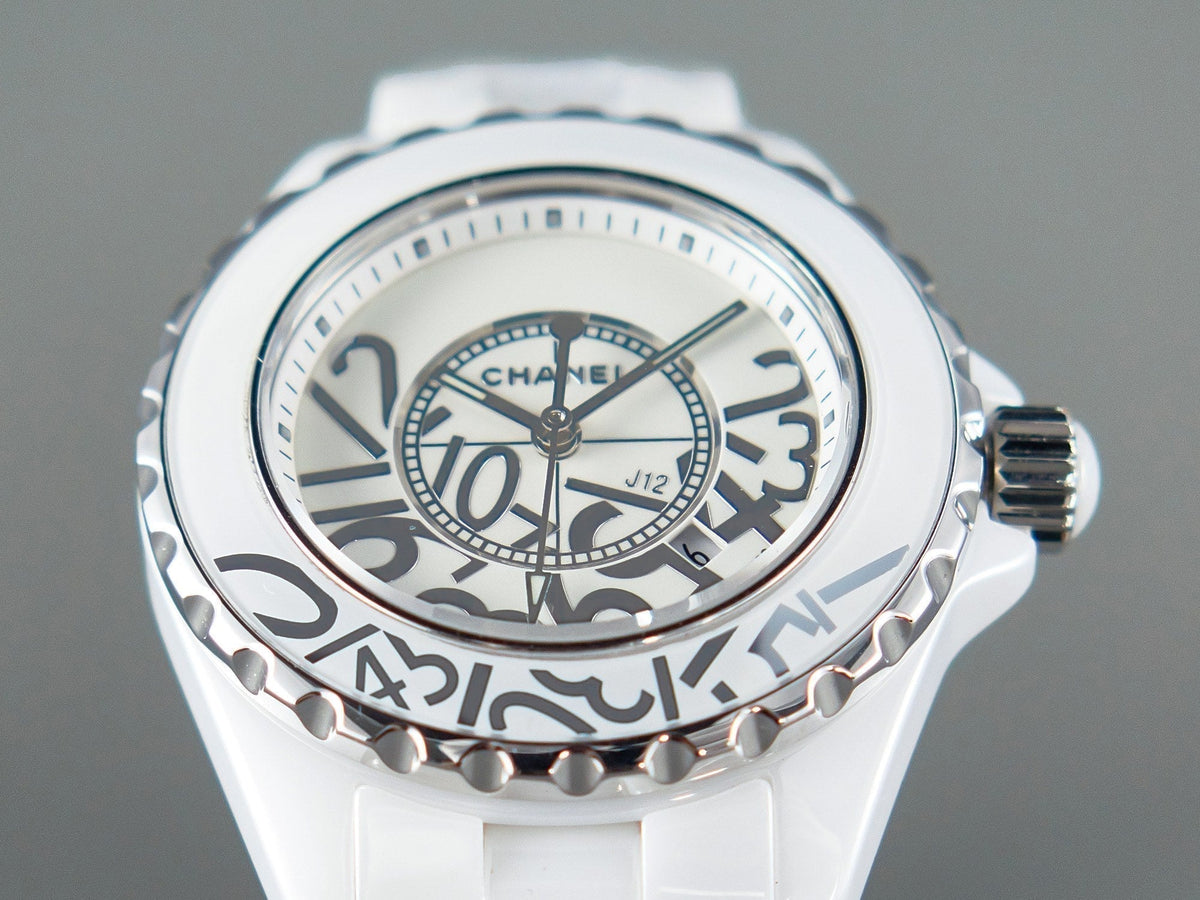 J12 Date Quartz White Ceramic Stainless Graffiti Limited