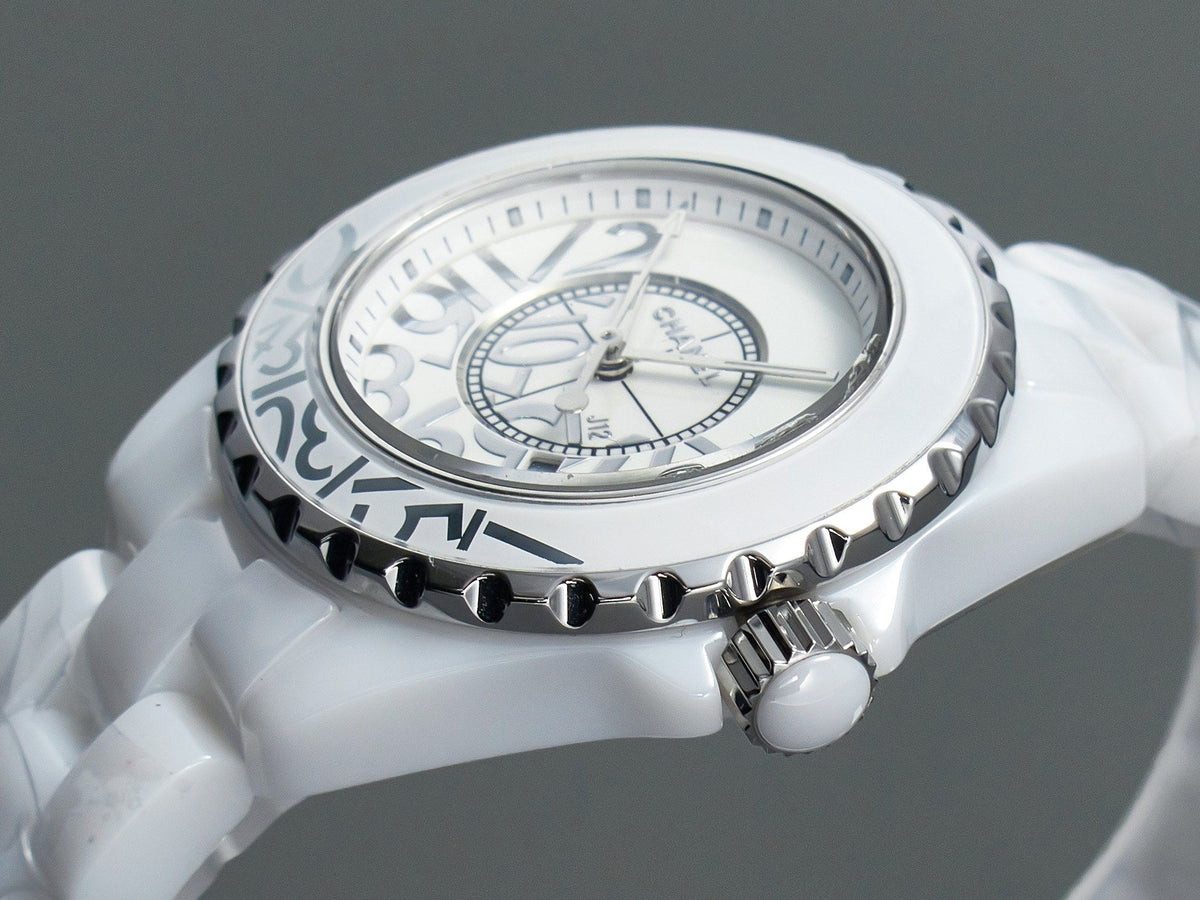 J12 Date Quartz White Ceramic Stainless Graffiti Limited