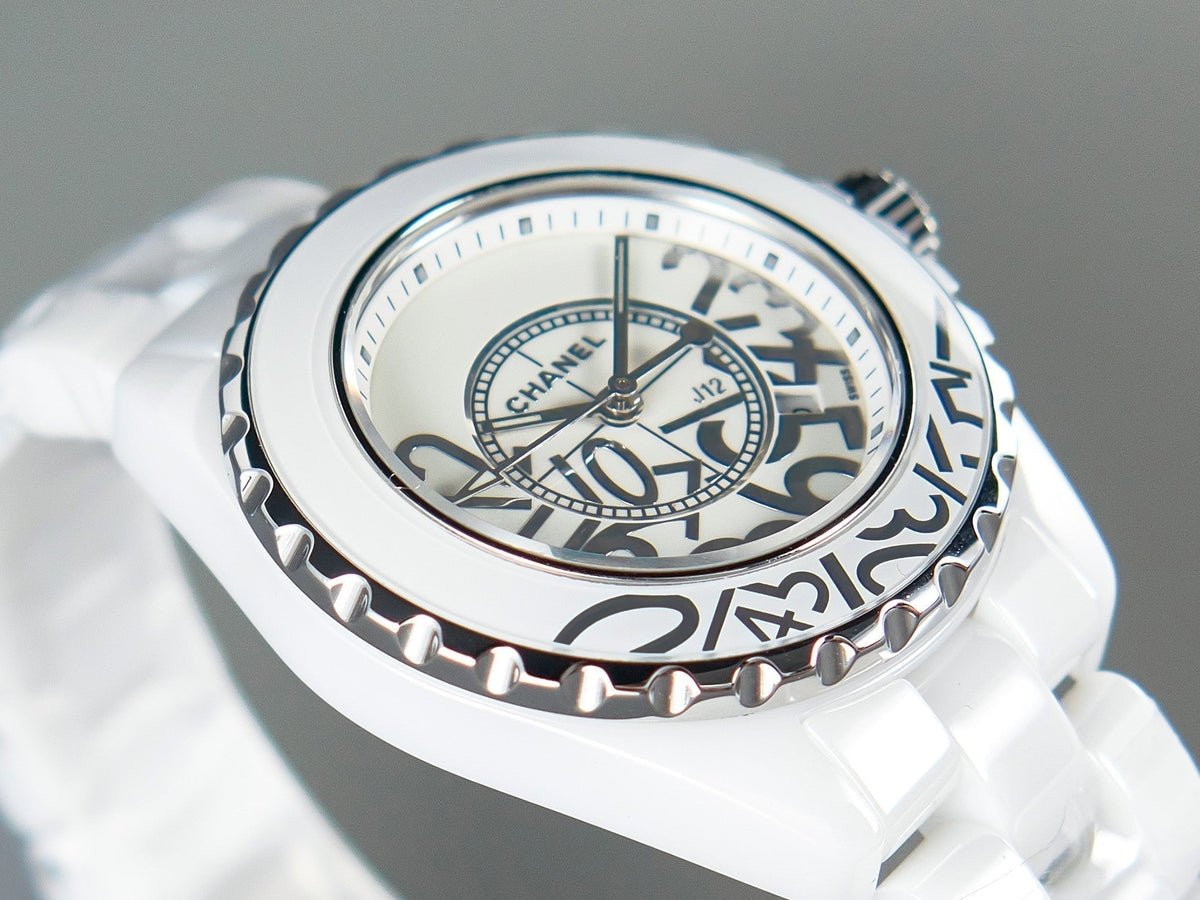 J12 Date Quartz White Ceramic Stainless Graffiti Limited