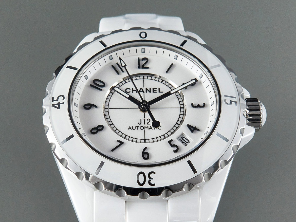 J12 Date Automatic White Ceramic Black Numerals White Dial