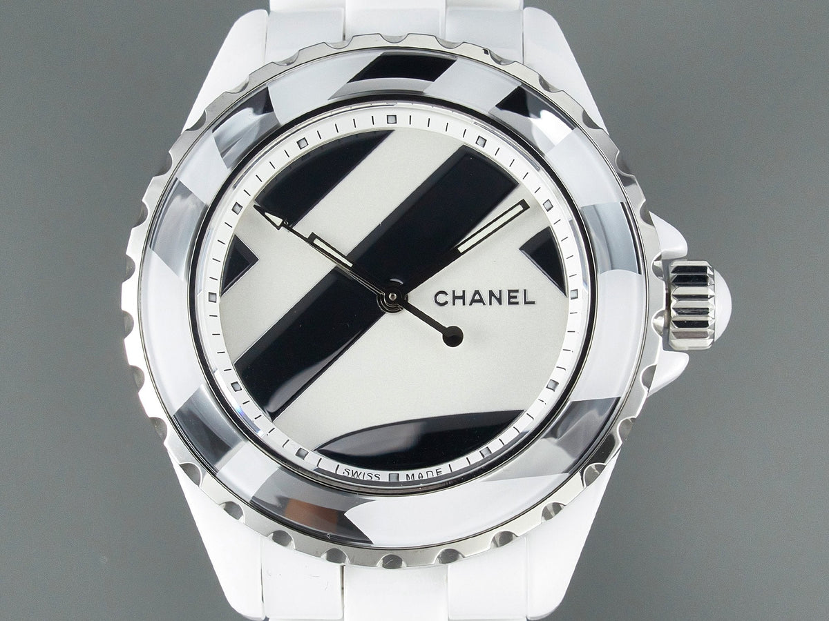 J12 38mm Automatic Limited Untitled H5582 White Ceramic Black White Dial