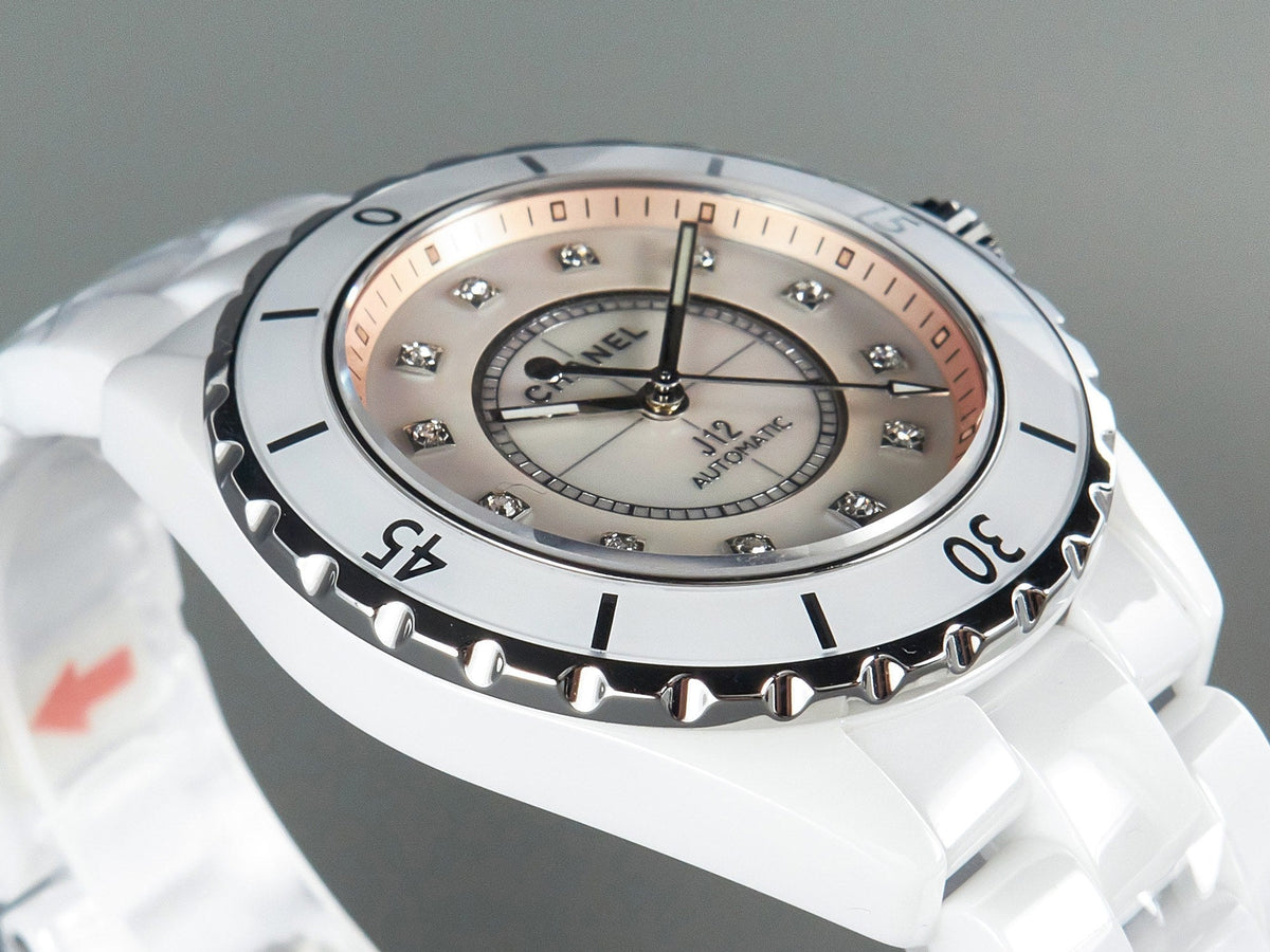 J12 Automatic White Ceramic Diamond Numerals Pink Mop Dial
