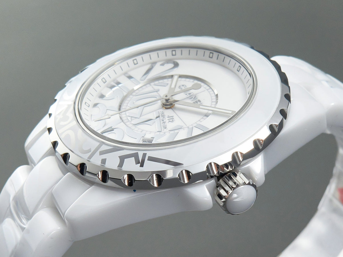 J12 Date 38mm Automatic White Ceramic Stainless Graffiti Limited