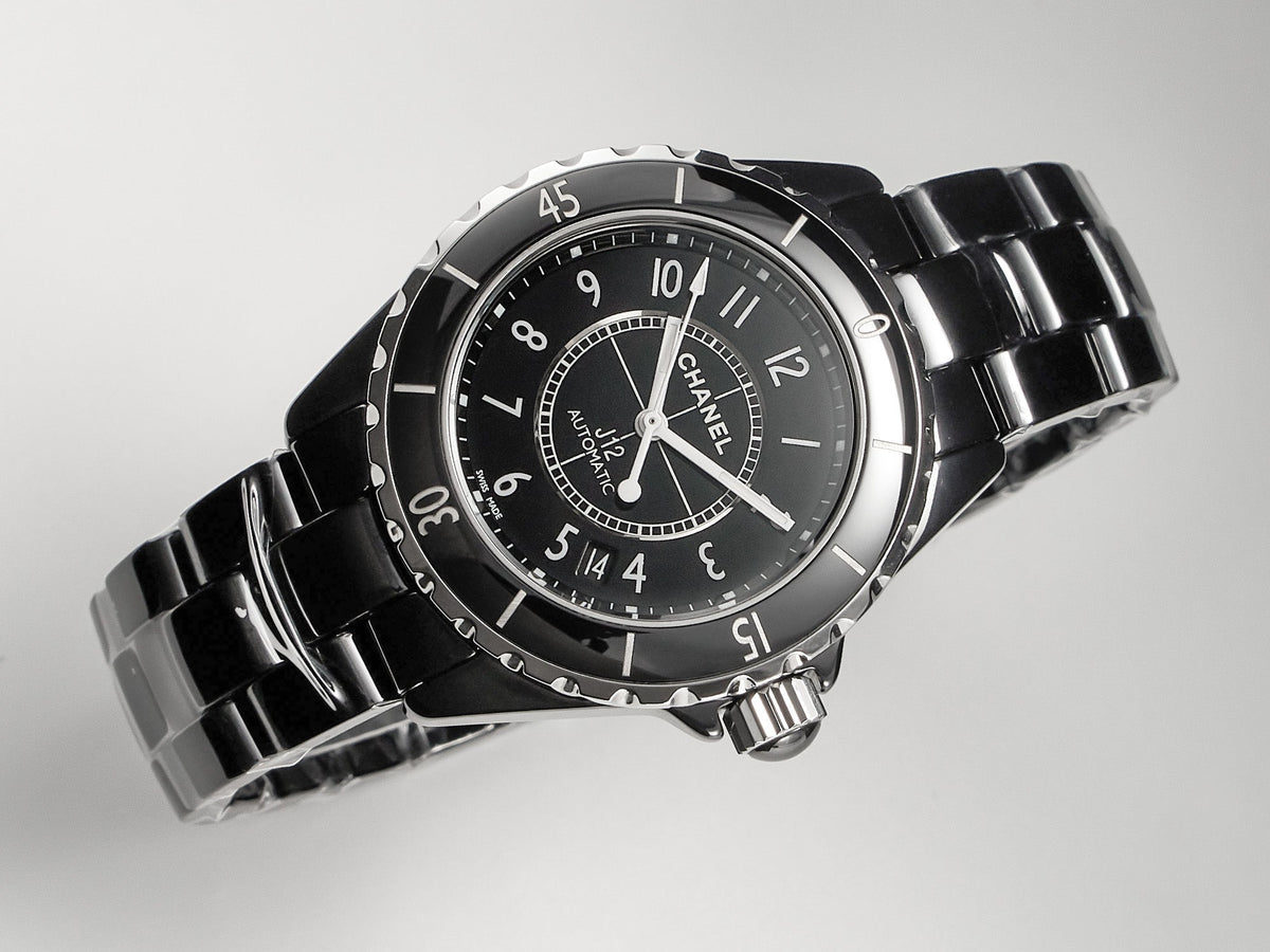 J12 Date Automatic Black Ceramic White Numerals Black Dial White Steel Hands