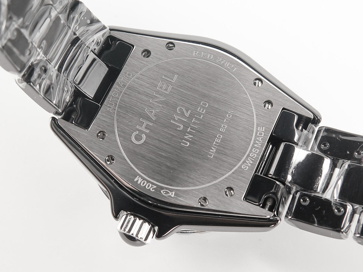 J12 38mm Automatic Limited Untitled H5582 Black Ceramic Black Steel Dial