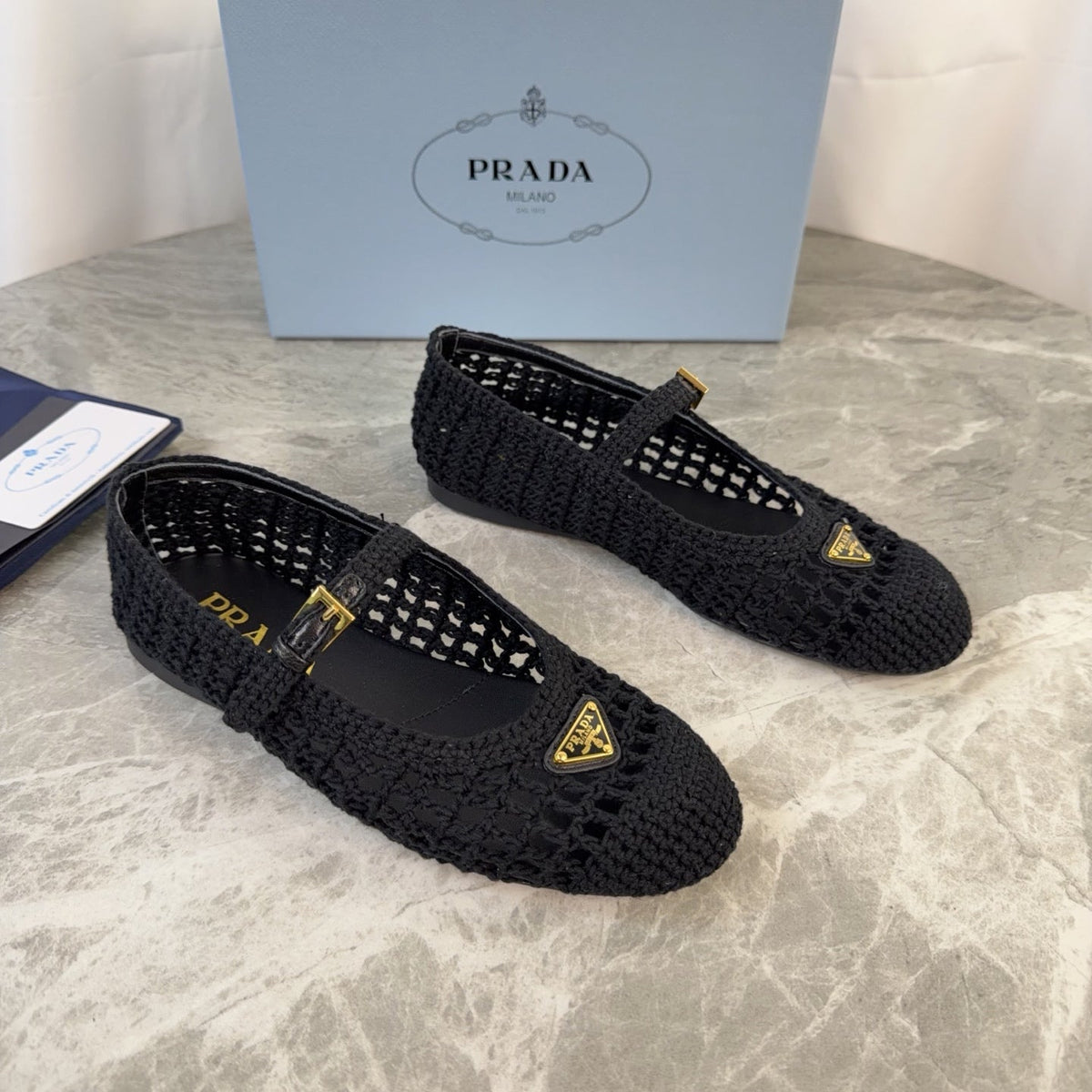 Pra 26s Ballet Flat Black Leather Fabric 635156