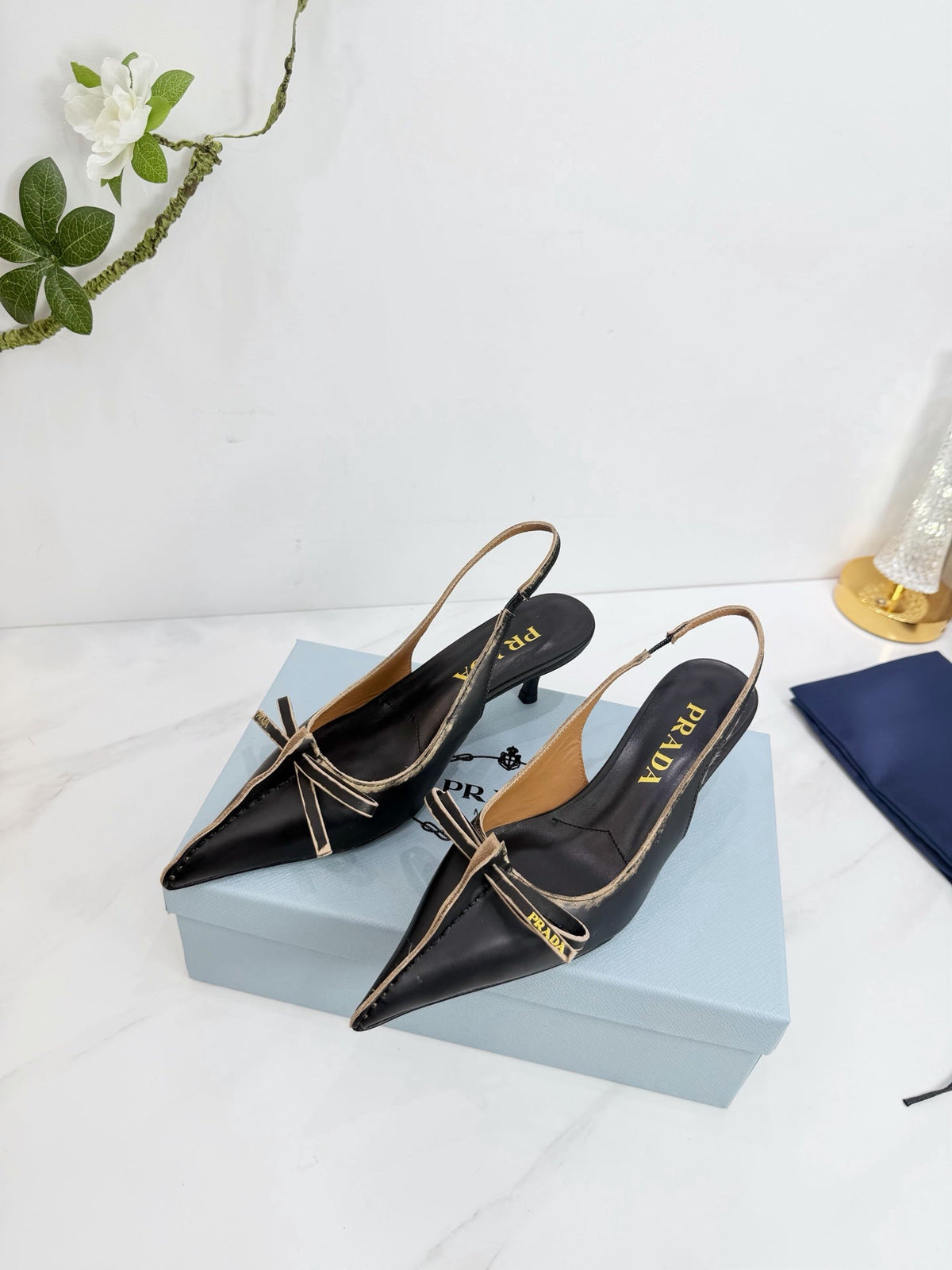 PRA 26SS Slingback 55 Black Beige Cowhide 592402