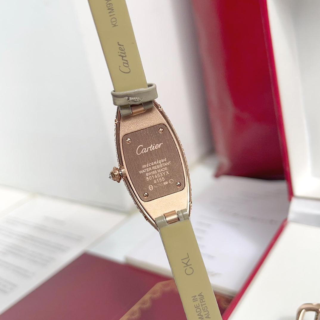 Vintage Baignoire 21mm Pink Gold Diamond Case Khaki Leather