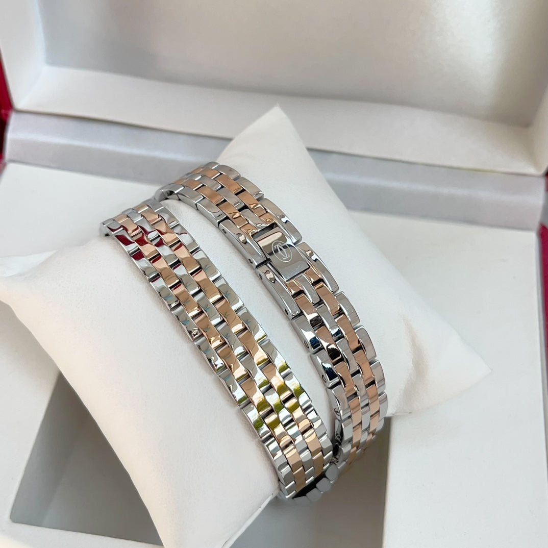 Panthere 22mm Pink Gold Silver Double Chain 44cm