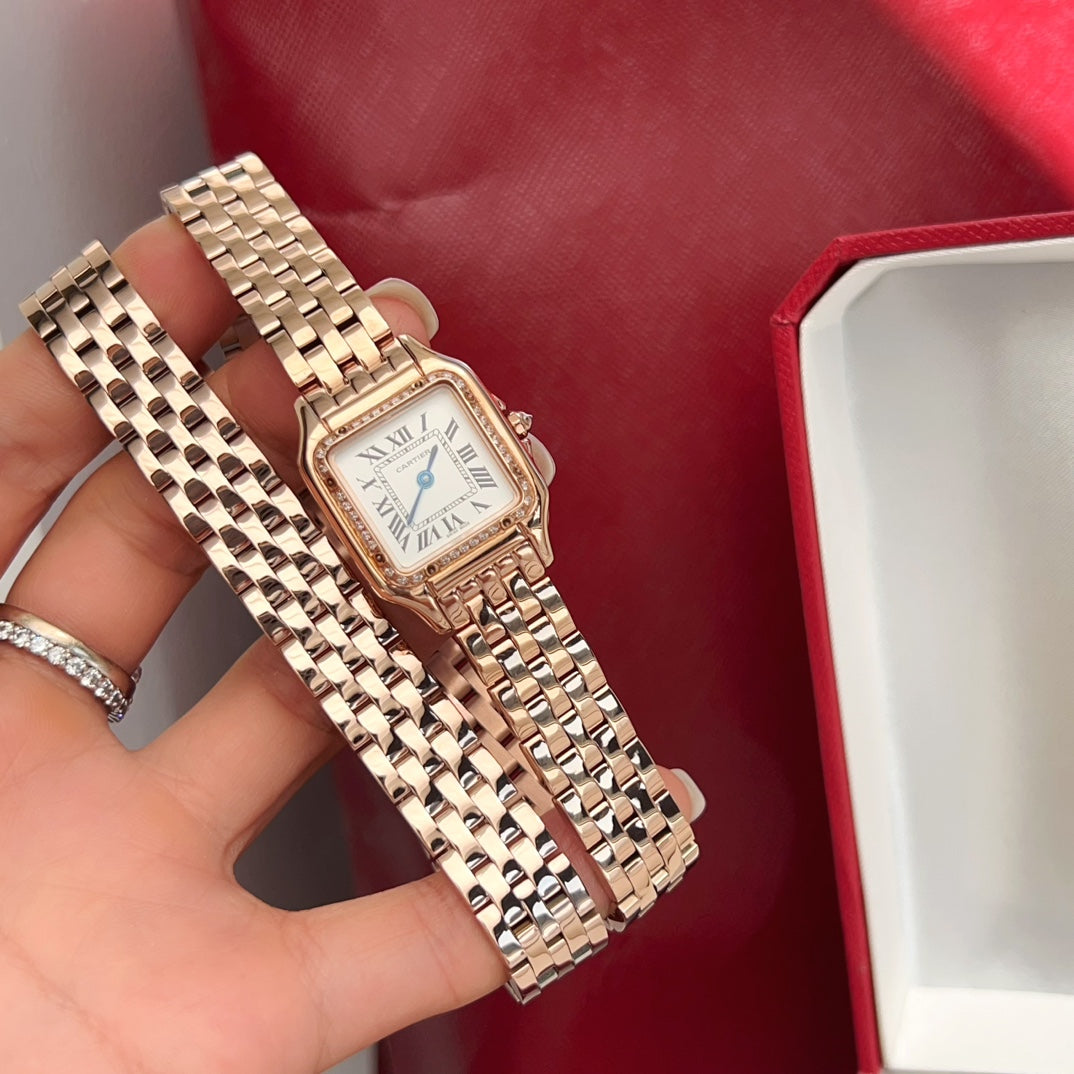 Panthere 22mm Pink Gold Diamond Bezel Double Chain 44cm
