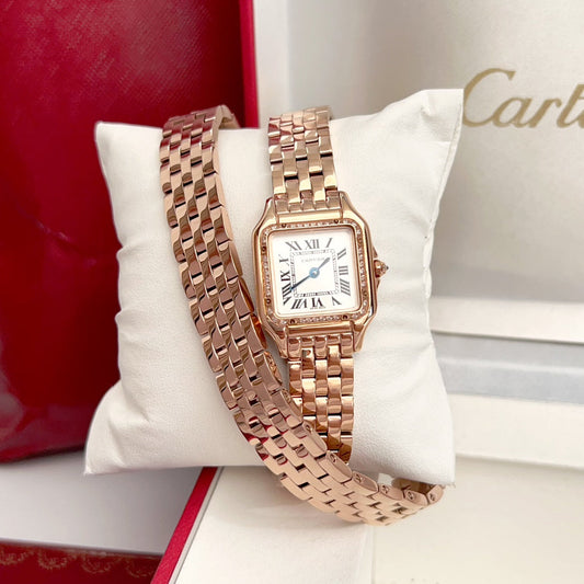 Panthere 22mm Pink Gold Diamond Bezel Double Chain 44cm
