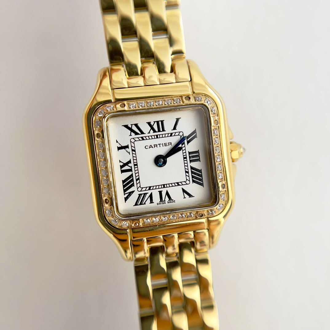 Panthere 22mm Gold Diamond Bezel Double Chain 44cm