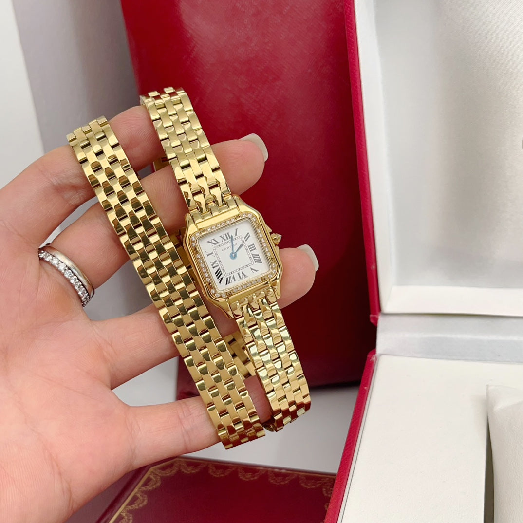 Panthere 22mm Gold Diamond Bezel Double Chain 44cm