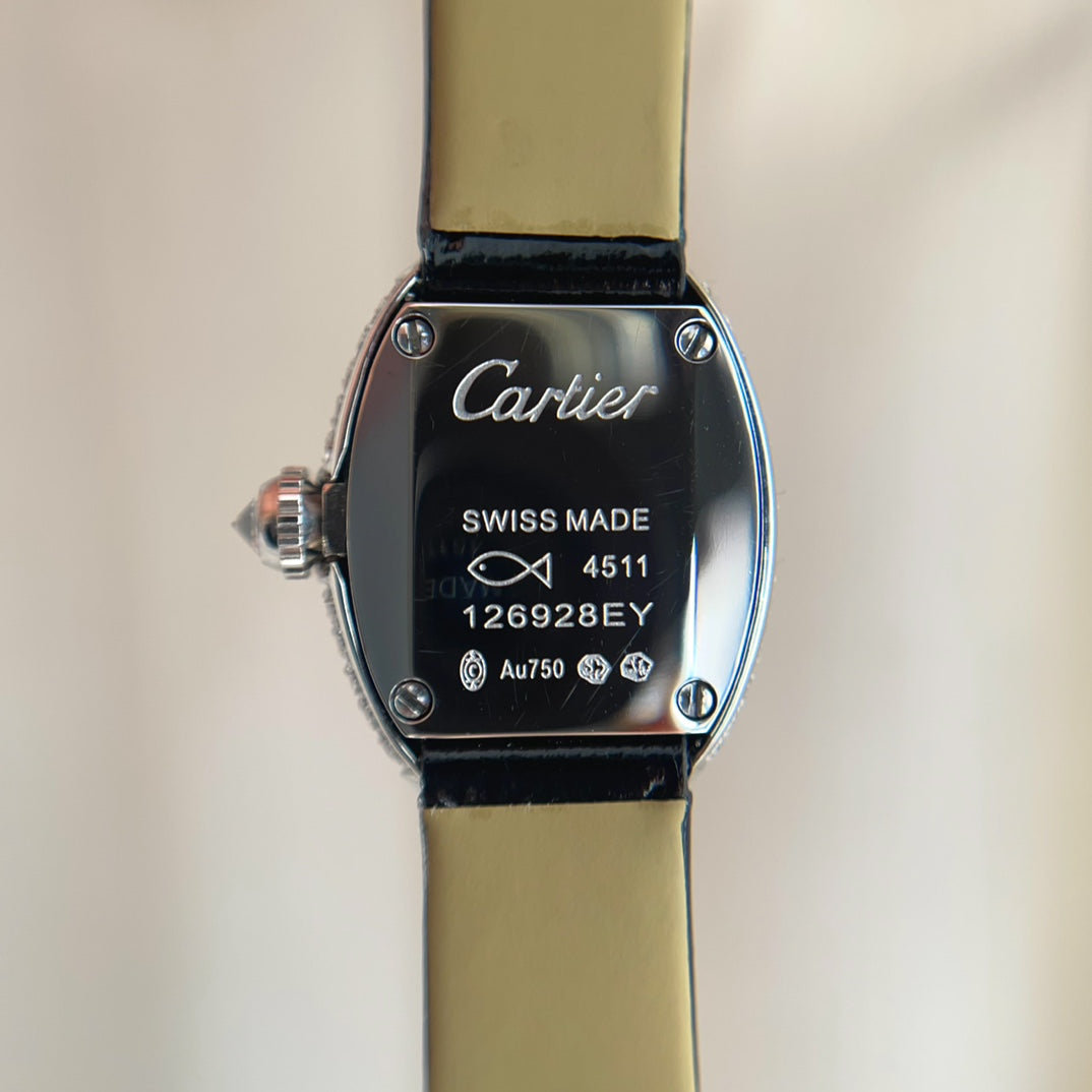 Baignoire Silver Diamond Case Black Leather Strap