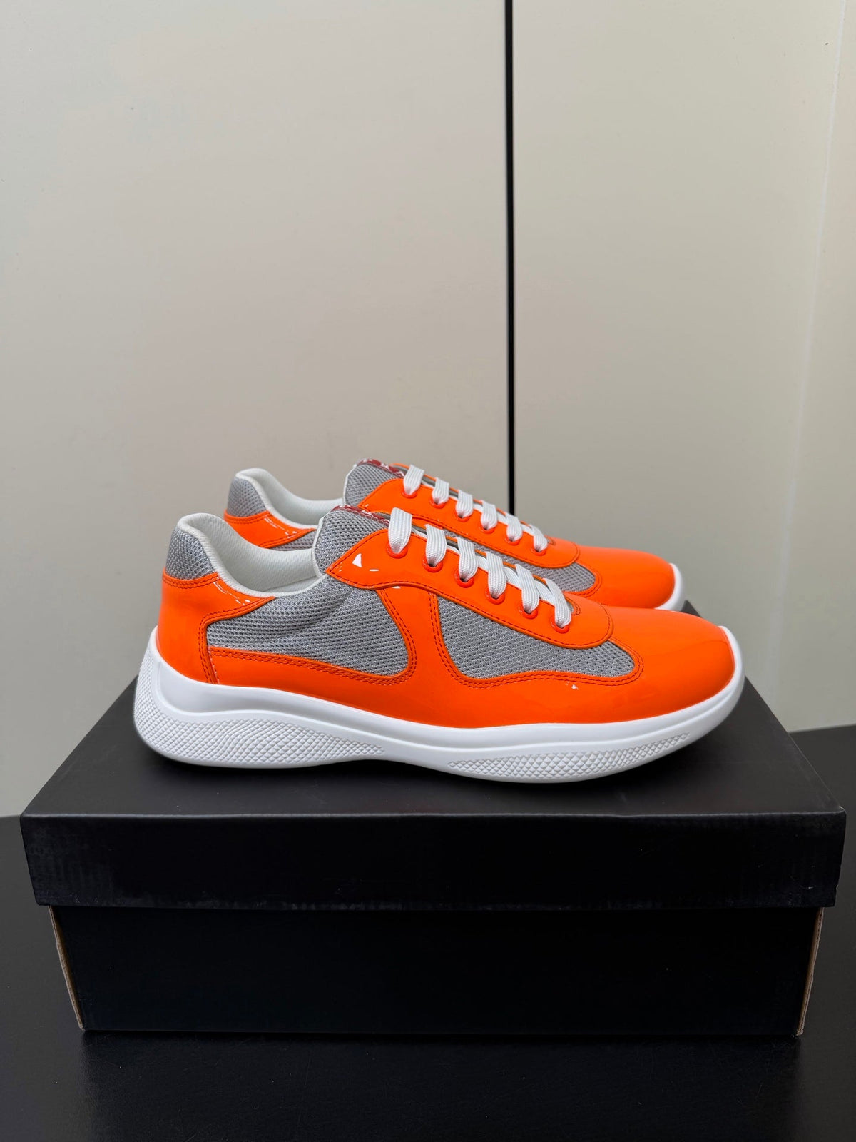 Prada America's Cup Sneaker Orange Patent Leather Mesh 618920