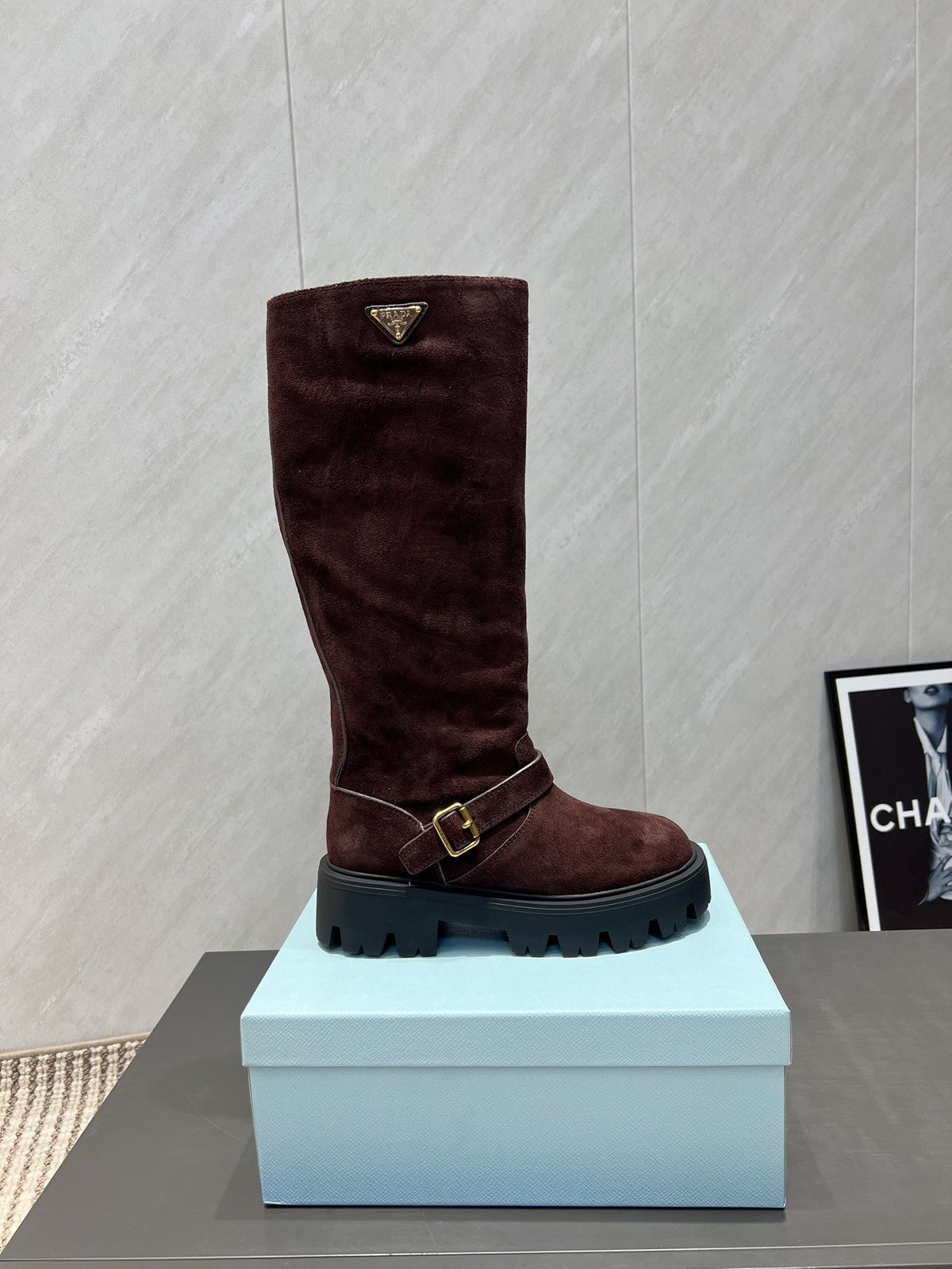 Prada 25 Boot Brown Black Suede 501669