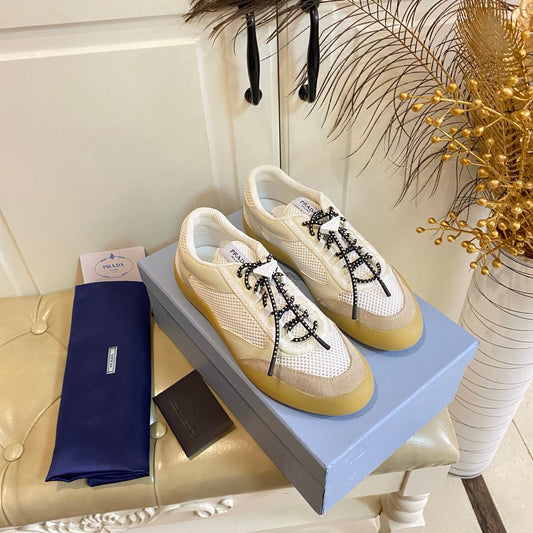 Prada Speedrock Sneaker Ivory Suede Mesh 687795