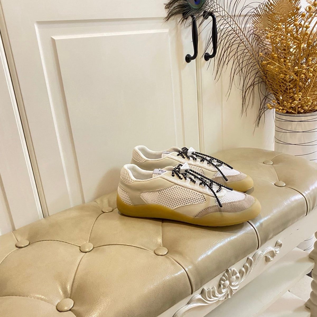 Prada Speedrock Sneaker Ivory Suede Mesh 687795