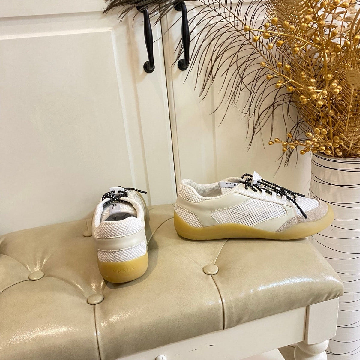 Prada Speedrock Sneaker Ivory Suede Mesh 687795