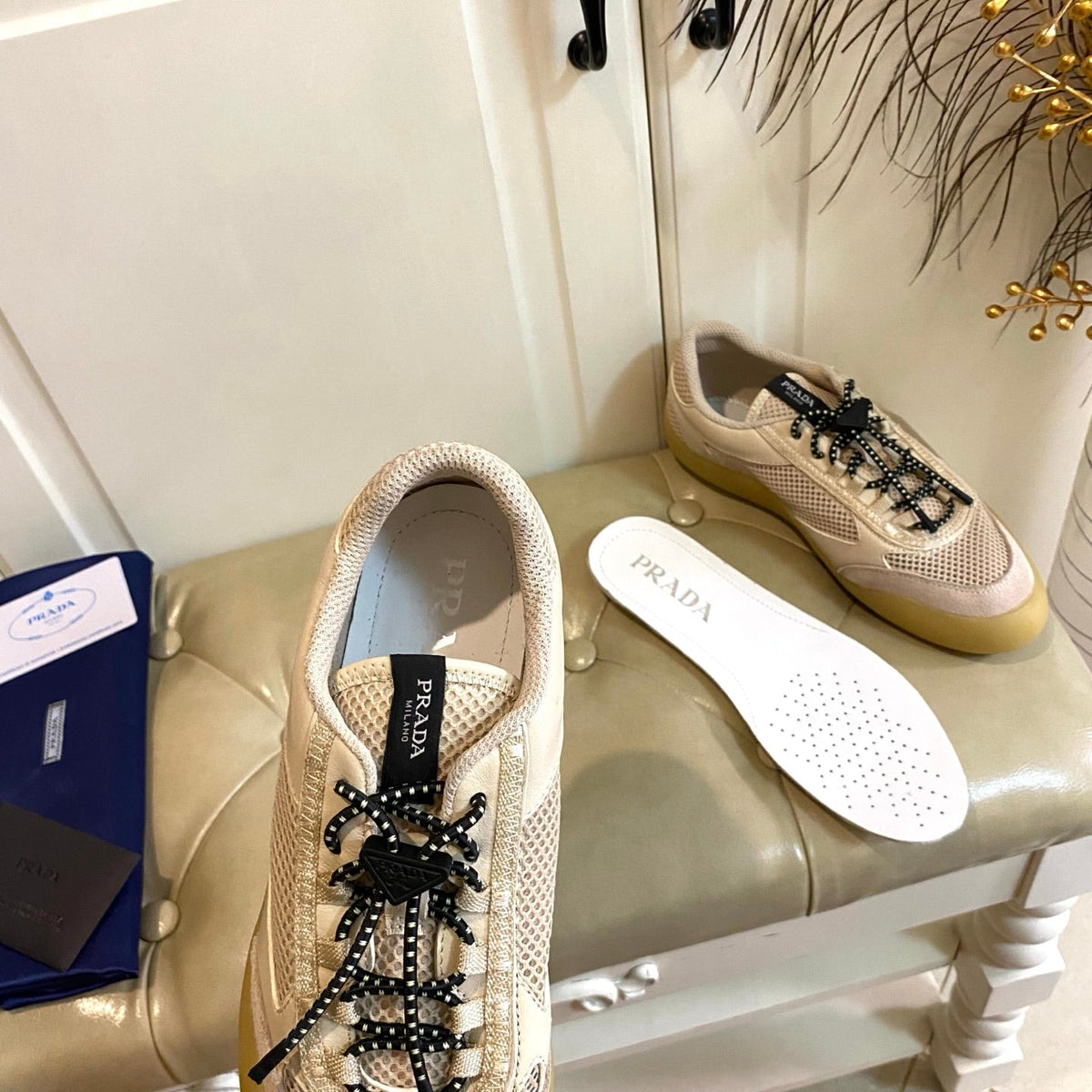 Prada Speedrock Sneaker Beige Suede Mesh 687797