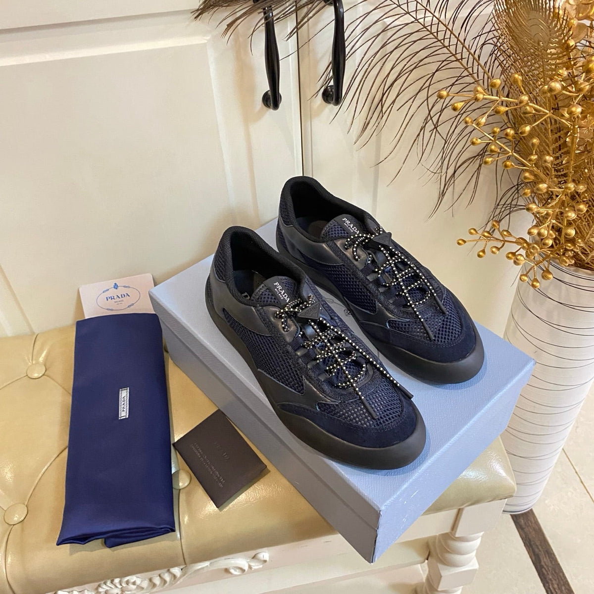 Prada Speedrock Sneaker Navy Blue Suede Mesh 687798