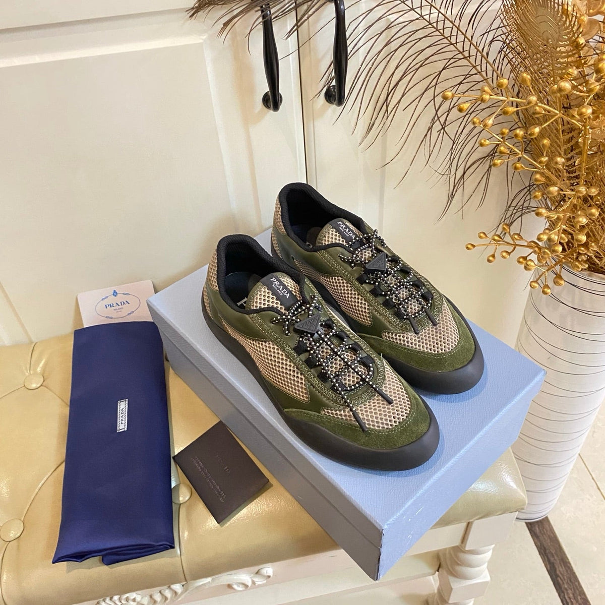 Prada Speedrock Sneaker Military Green Suede Mesh 687800