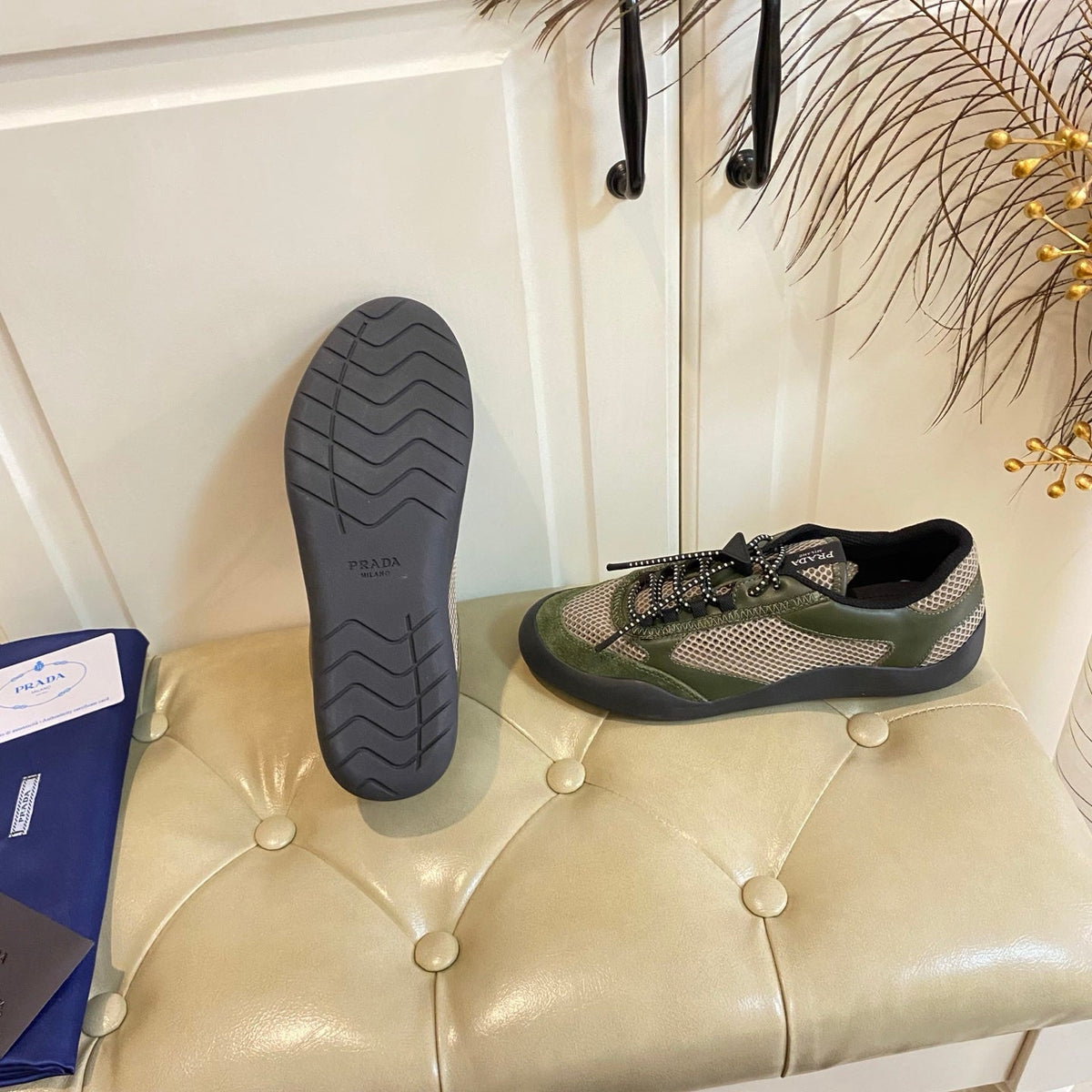 Prada Speedrock Sneaker Military Green Suede Mesh 687800