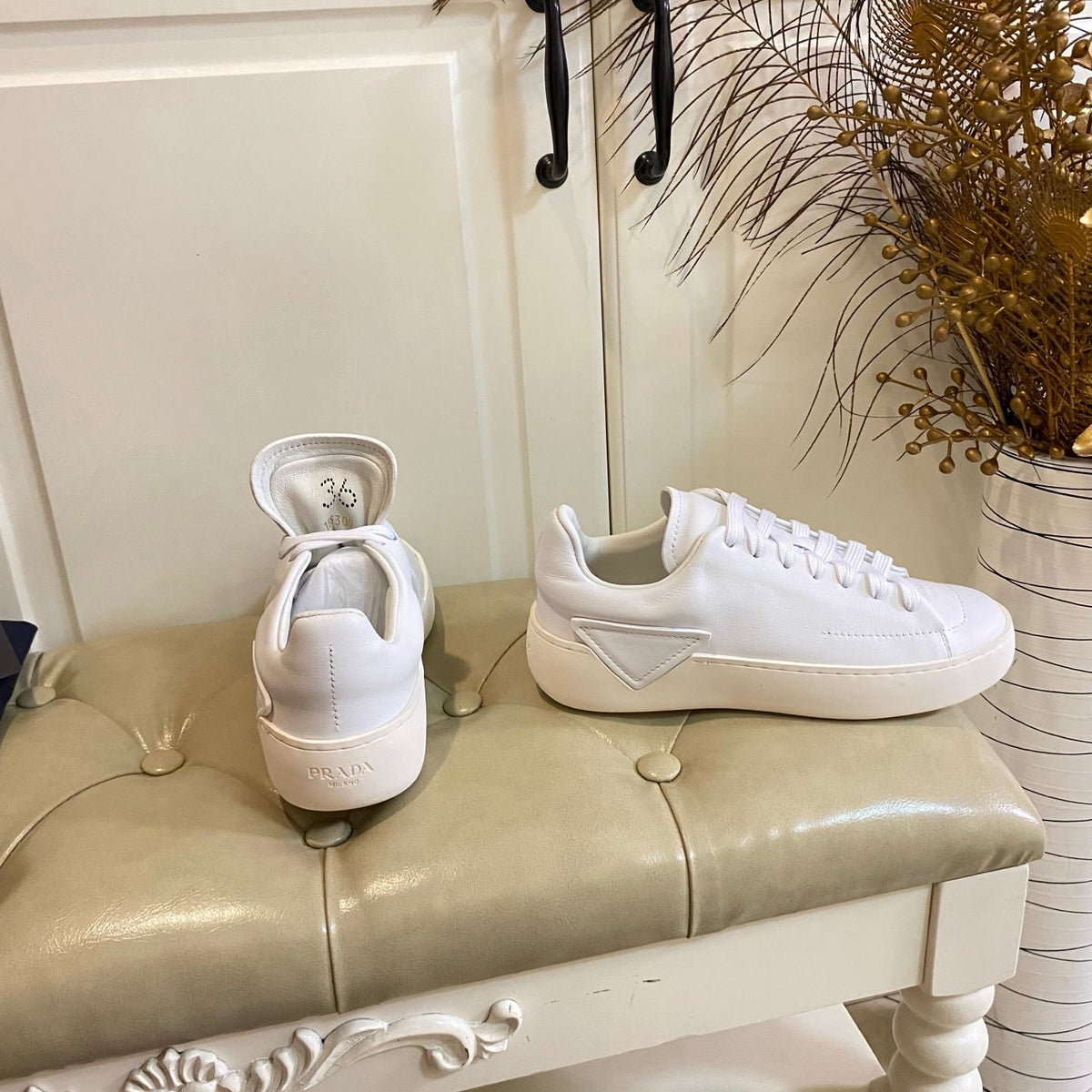 Prada 26s Court Sneakers Full White Leather 866069