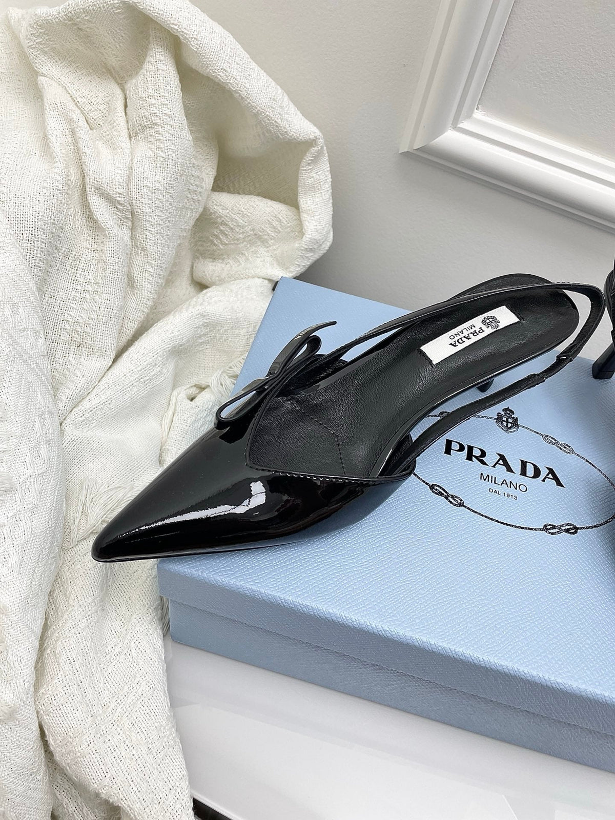 Prada 26s Slingback Black Patent Leather 726983