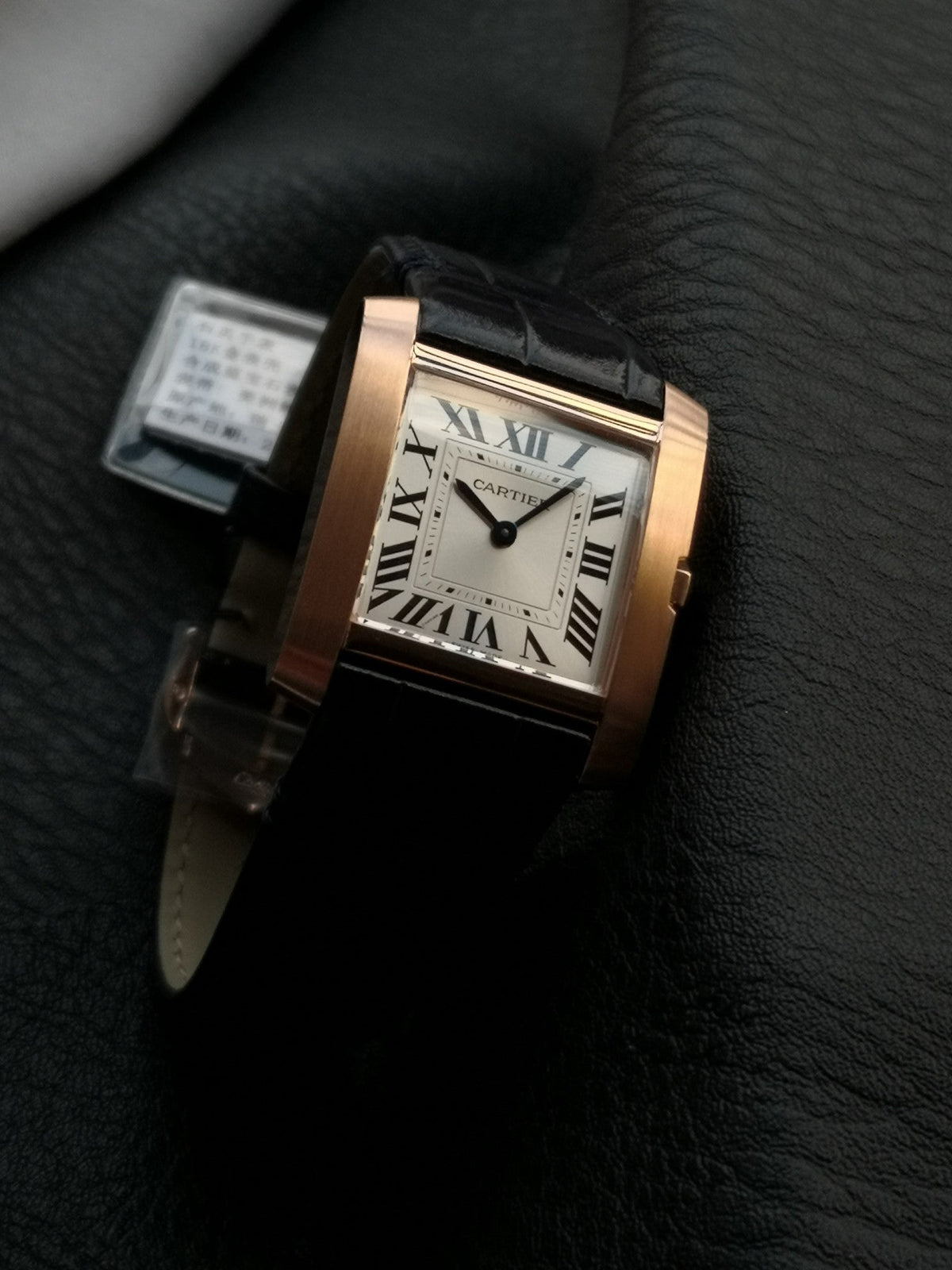 Tank Francaise Pink Gold Case Black Leather Strap