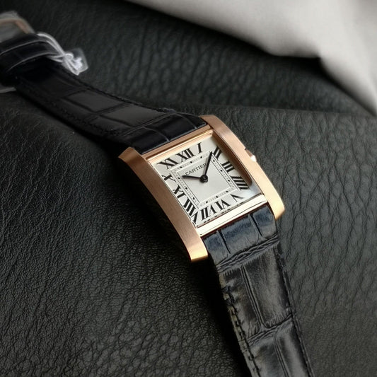 Tank Francaise Pink Gold Case Black Leather Strap