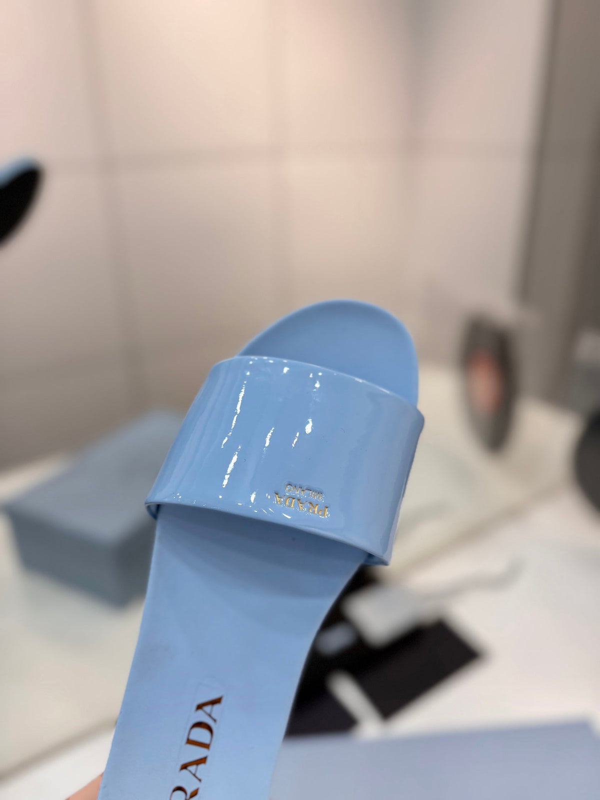 Prada Slides Blue Patent Leather 834593