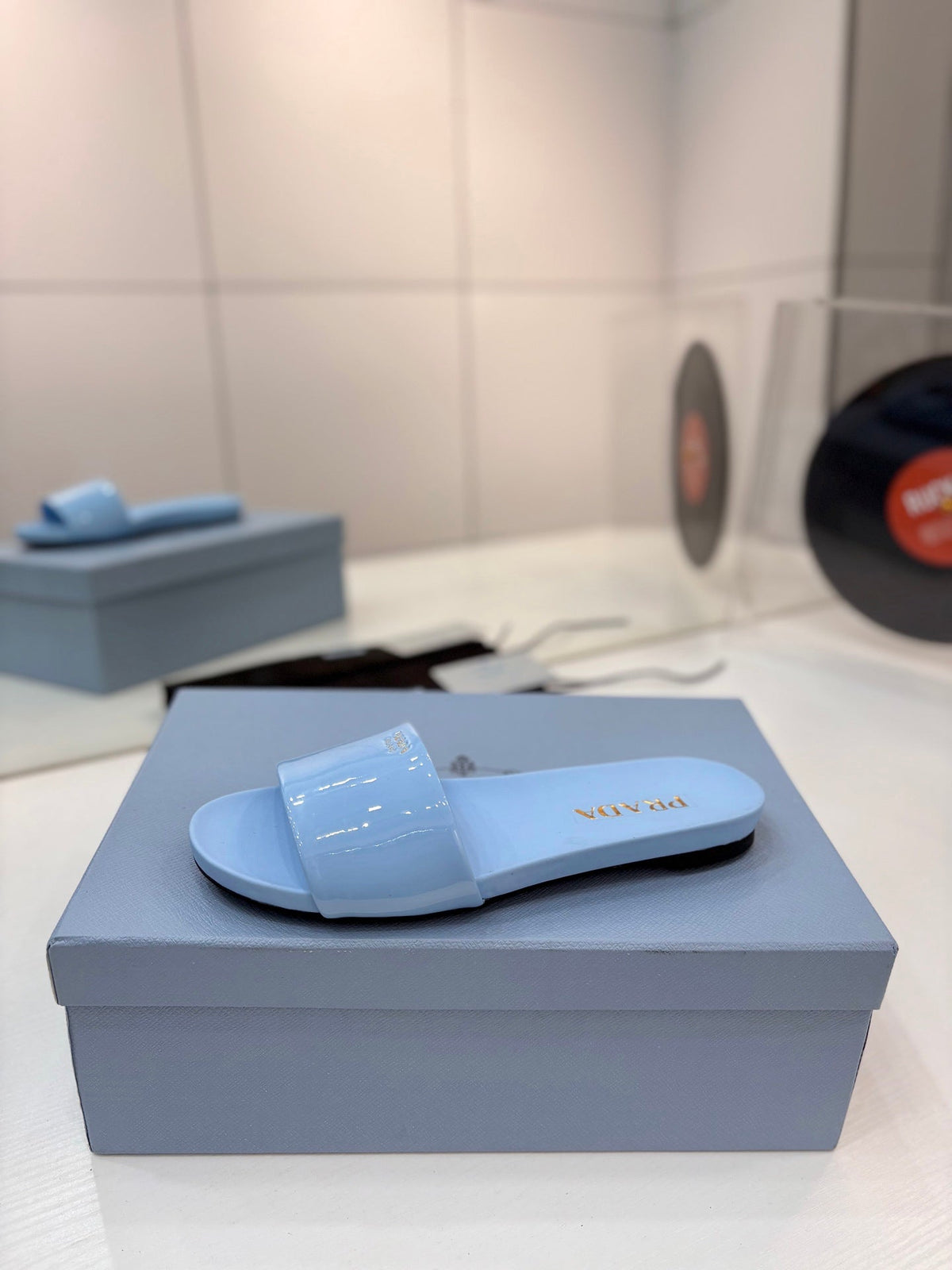 Prada Slides Blue Patent Leather 834593