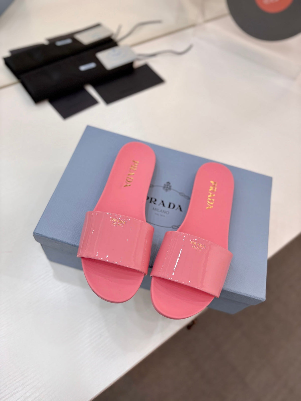 Prada Slides Pink Patent Leather 834594