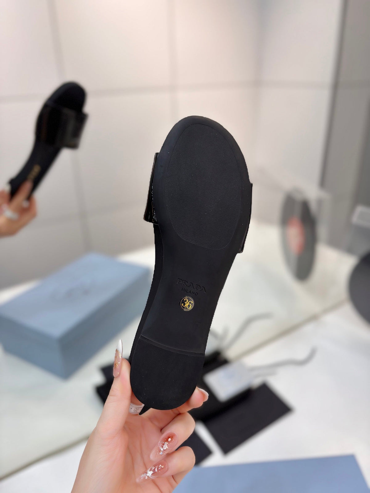 Prada Slides Black Patent Leather 834596