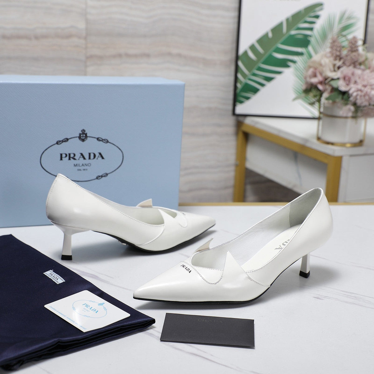 Prada Two-Tone Brushed Pumps 55mm White Cowhide 456262