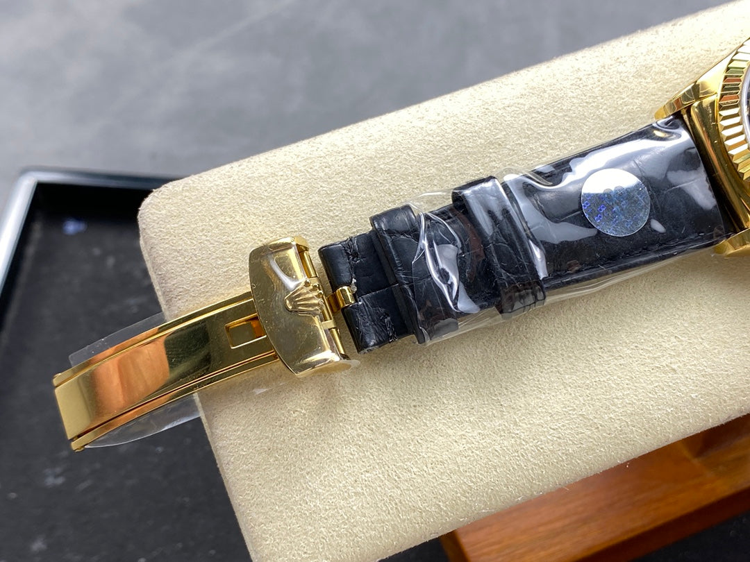 Rolex Day-Date 36mm Gold Black Dial Leather