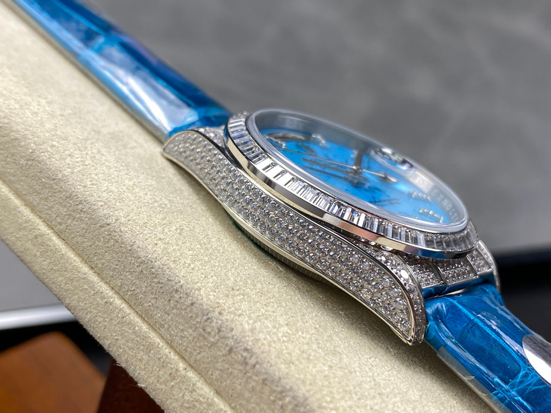 ROLEX Day-Date 36mm Diamond Blue Leather