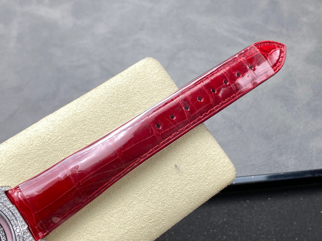 ROLEX Day-Date 36mm Diamond Red Leather Pink Dial