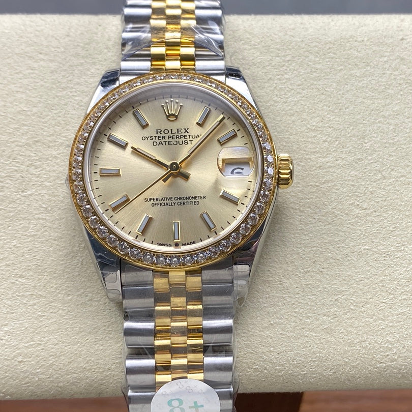 Datejust 31mm Yellow Gold Steel Diamond Bezel Champagne Dial