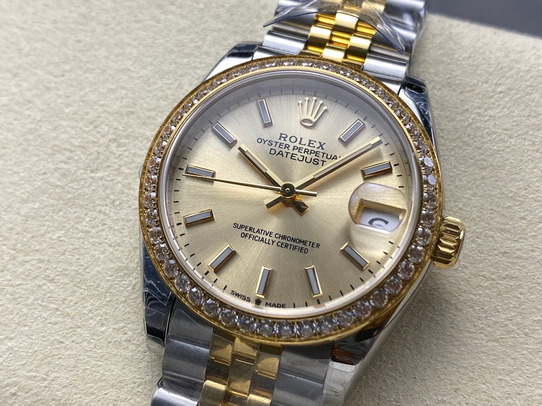 Datejust 31mm Yellow Gold Steel Diamond Bezel Champagne Dial