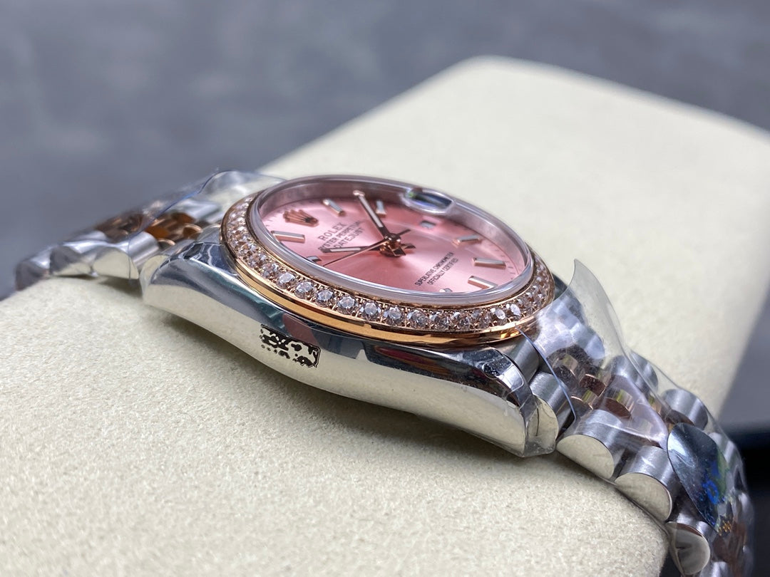 Datejust 31mm Pink Gold Steel Diamond Bezel Pink Dial
