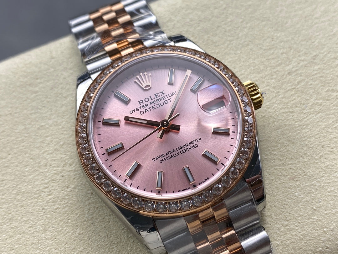 Datejust 31mm Pink Gold Steel Diamond Bezel Pink Dial
