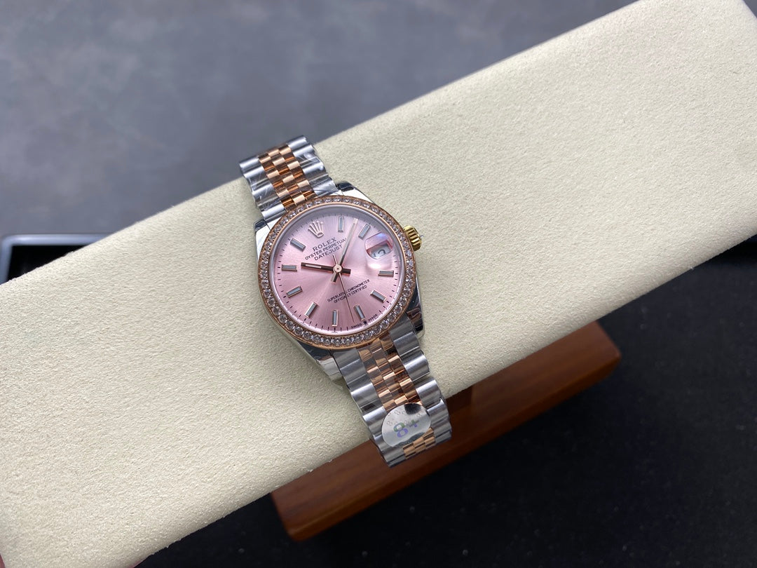 Datejust 31mm Pink Gold Steel Diamond Bezel Pink Dial